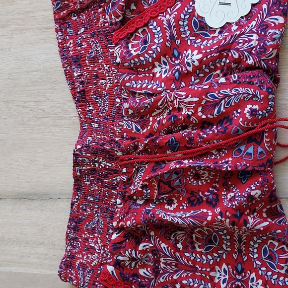 NWT Knox Rose Women's SZ L High Elastic Waist Red Paisley Shorts W/ Pockets - Picture 6 of 13